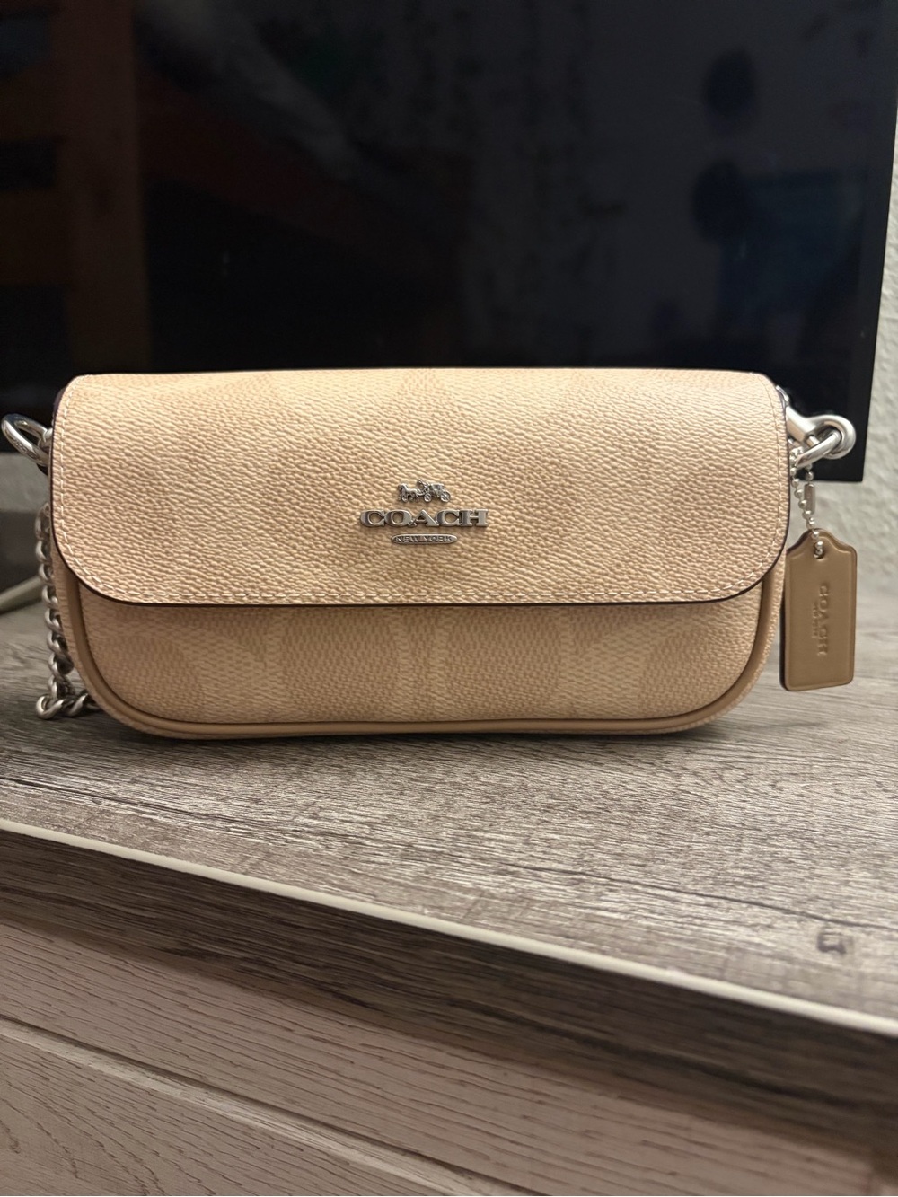 COACH Hailey Flap Bag in Signature Sand/ Taupe